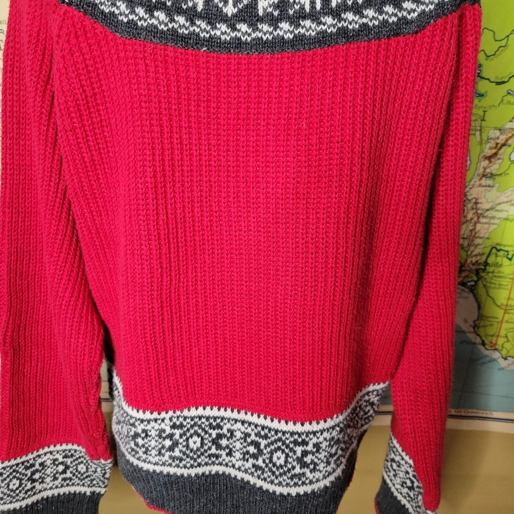 B intage Marsh Landing Red and Gray Women's Sweater Size M Nordic Swiss Campfire - Picture 8 of 12